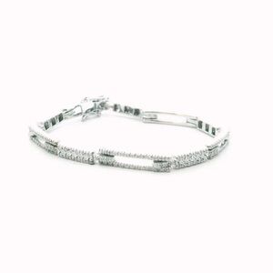 14K White Gold Diamond Rectangle Link Bracelet